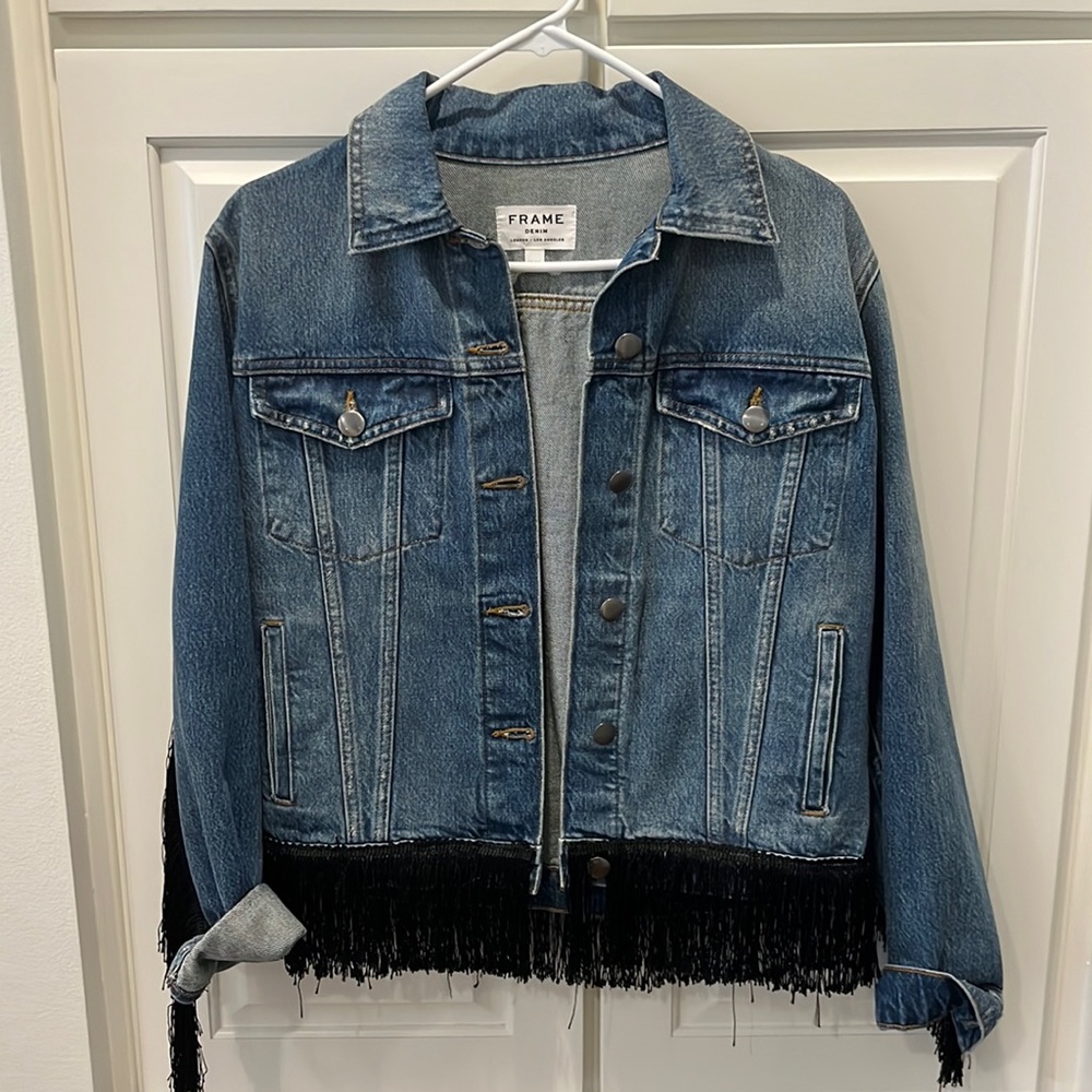 Frame jean jacket size medium with black fringe